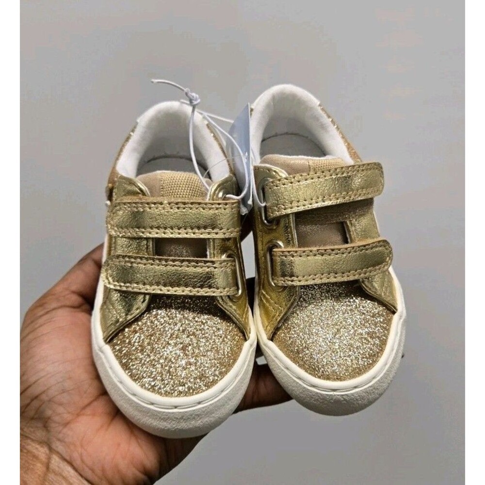 Cat & Jack Sora Toddler Glitter Gold Star Pattern Sparkly Slip On Sneaker Size 5 - Picture 5 of 8